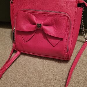 Betsey Johnson Hot Pink Crossbody Bag with Bow Accent